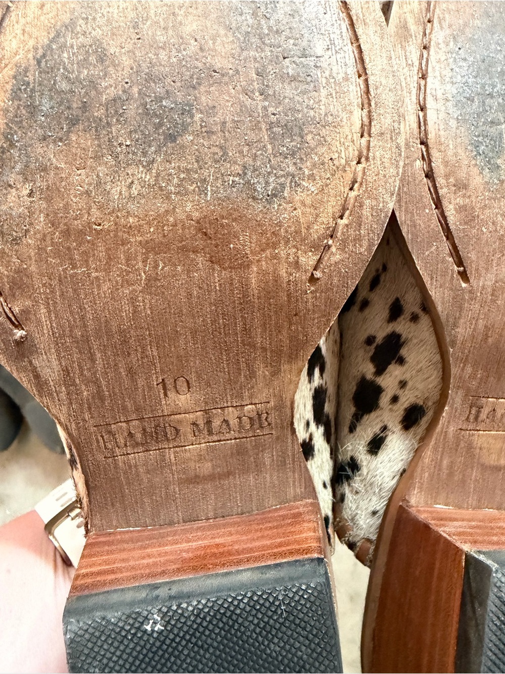 Myra Bag Cowhide Spotted & Tooled Leather Mules in Cream and Brown - Picture 6 of 6